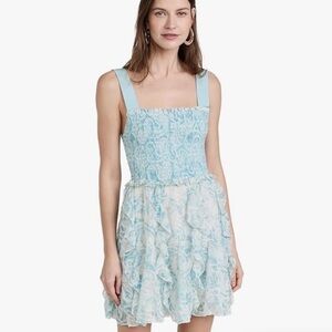 Alice + Olivia Light Blue Printed Ruffle Mini Dress